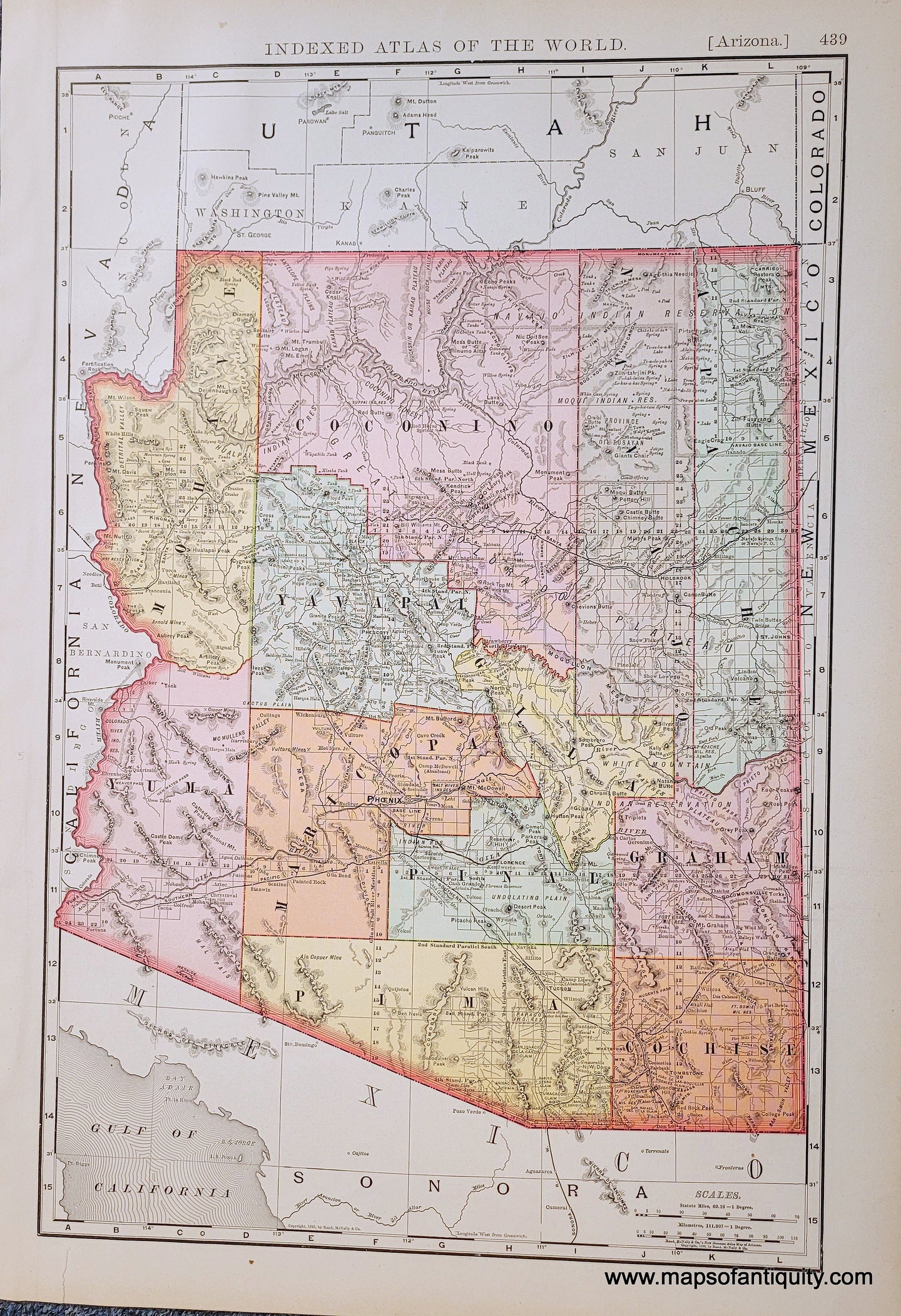 Genuine-Antique-Map-Arizona-Arizona--1898-Rand-McNally-Maps-Of-Antiquity-1800s-19th-century