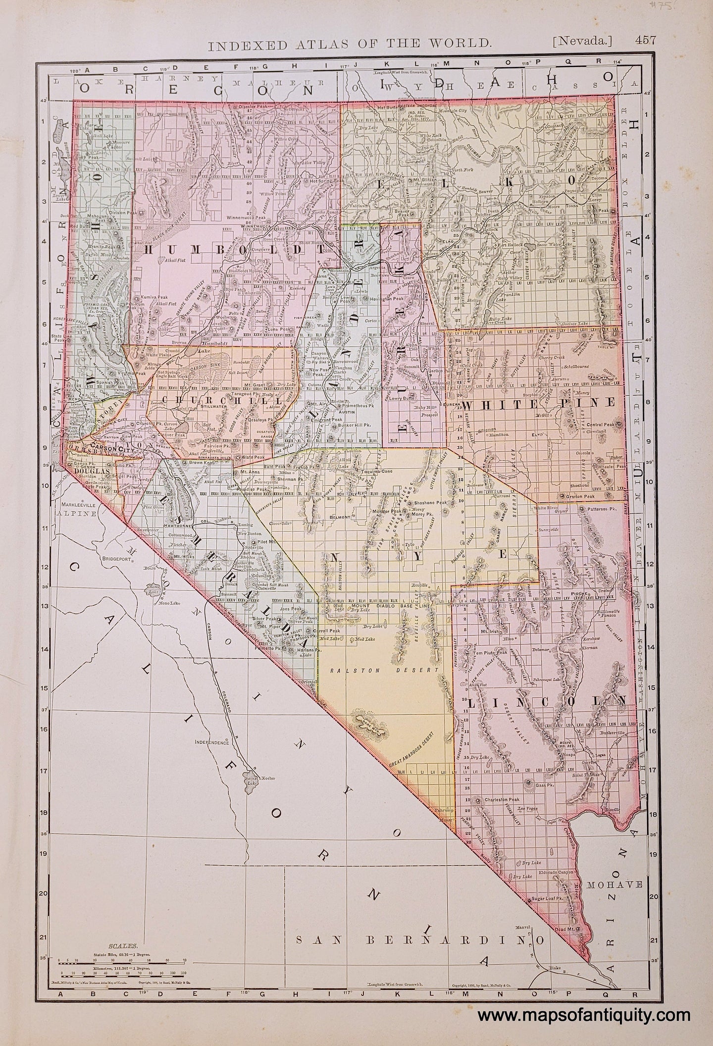 Genuine-Antique-Map-Nevada-Nevada--1898-Rand-McNally-Maps-Of-Antiquity-1800s-19th-century