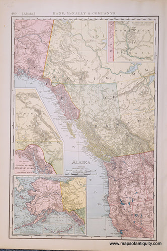 Genuine-Antique-Map-Alaska-Alaska-Western-Canada--1898-Rand-McNally-Maps-Of-Antiquity-1800s-19th-century