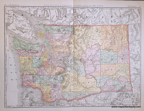 Genuine-Antique-Map-Washington-Washington--1898-Rand-McNally-Maps-Of-Antiquity-1800s-19th-century