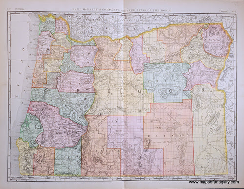 Genuine-Antique-Map-Oregon-Oregon--1898-Rand-McNally-Maps-Of-Antiquity-1800s-19th-century