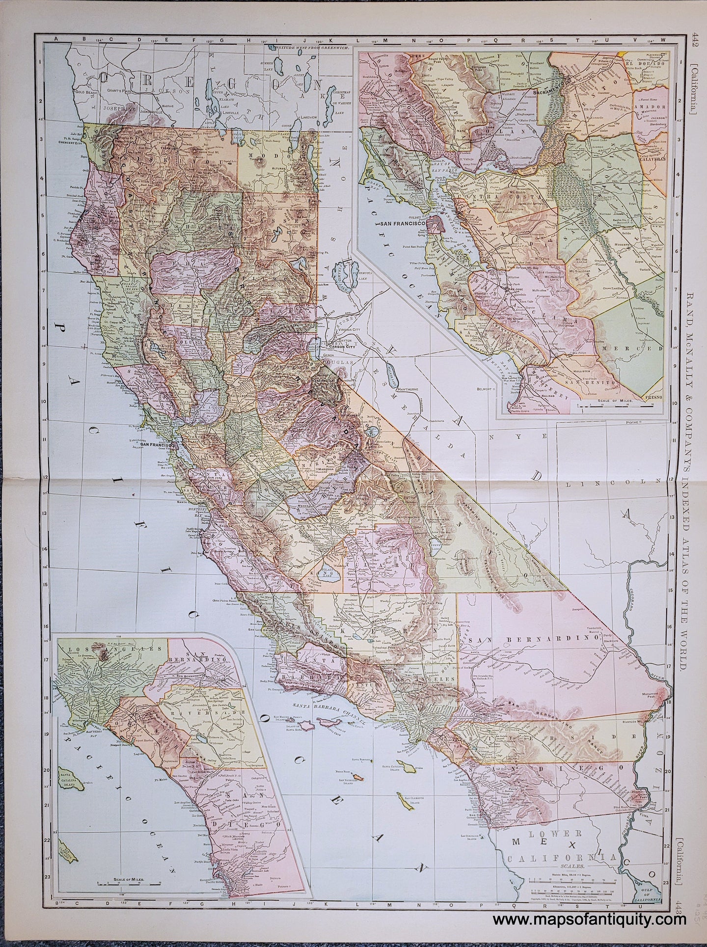 Genuine-Antique-Map-California-California--1898-Rand-McNally-Maps-Of-Antiquity-1800s-19th-century