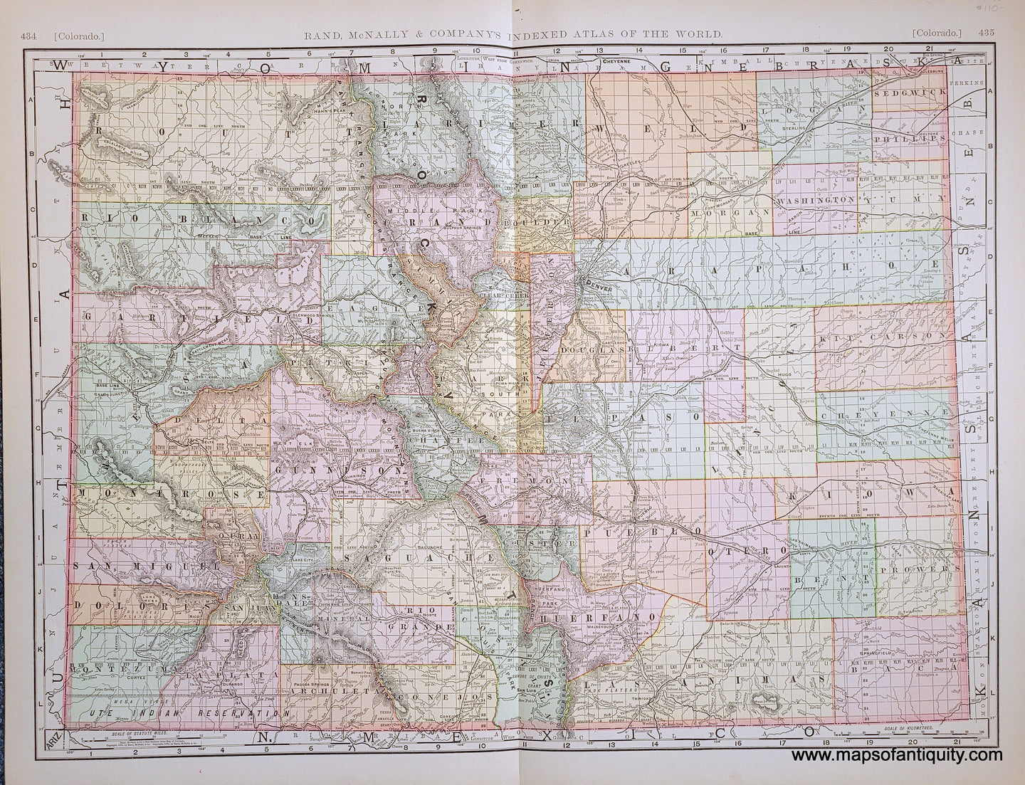 Genuine-Antique-Map-Colorado-Colorado--1898-Rand-McNally-Maps-Of-Antiquity-1800s-19th-century