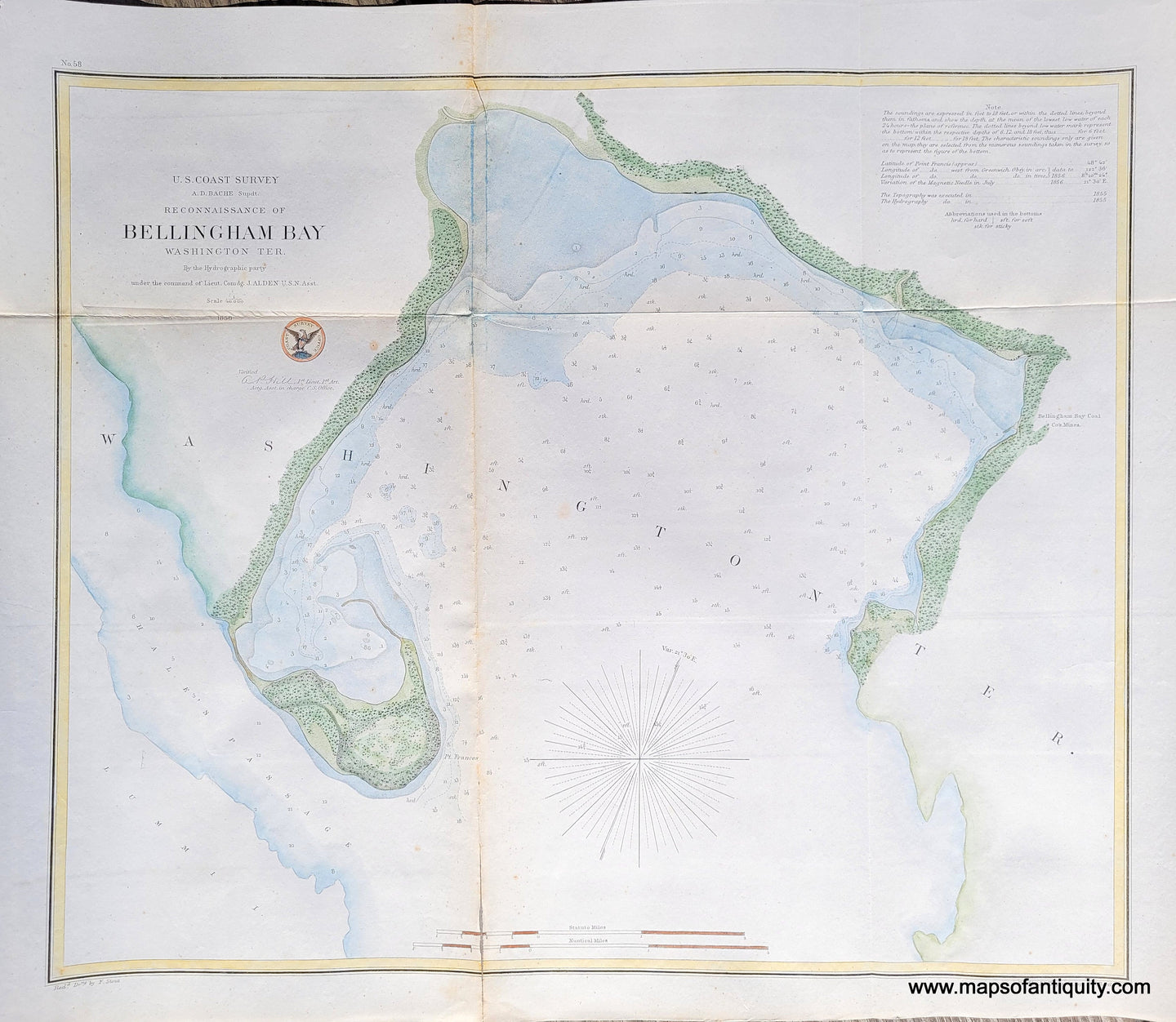 Genuine-Antique-Report-Chart-Reconnoissance-of-Bellingham-Bay-Washington-Territory-1856-US-Coast-Survey-Maps-Of-Antiquity