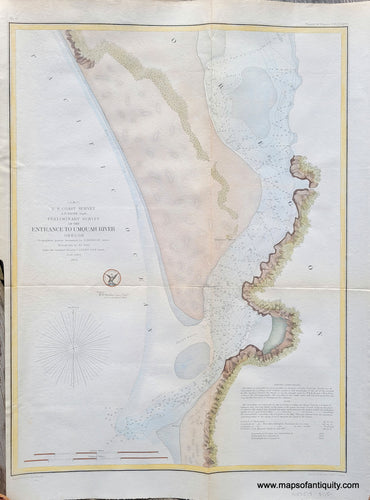 Genuine-Antique-Report-Chart-Preliminary-Survey-of-the-Entrance-to-Umquah-River-Oregon-1854-US-Coast-Survey-Maps-Of-Antiquity