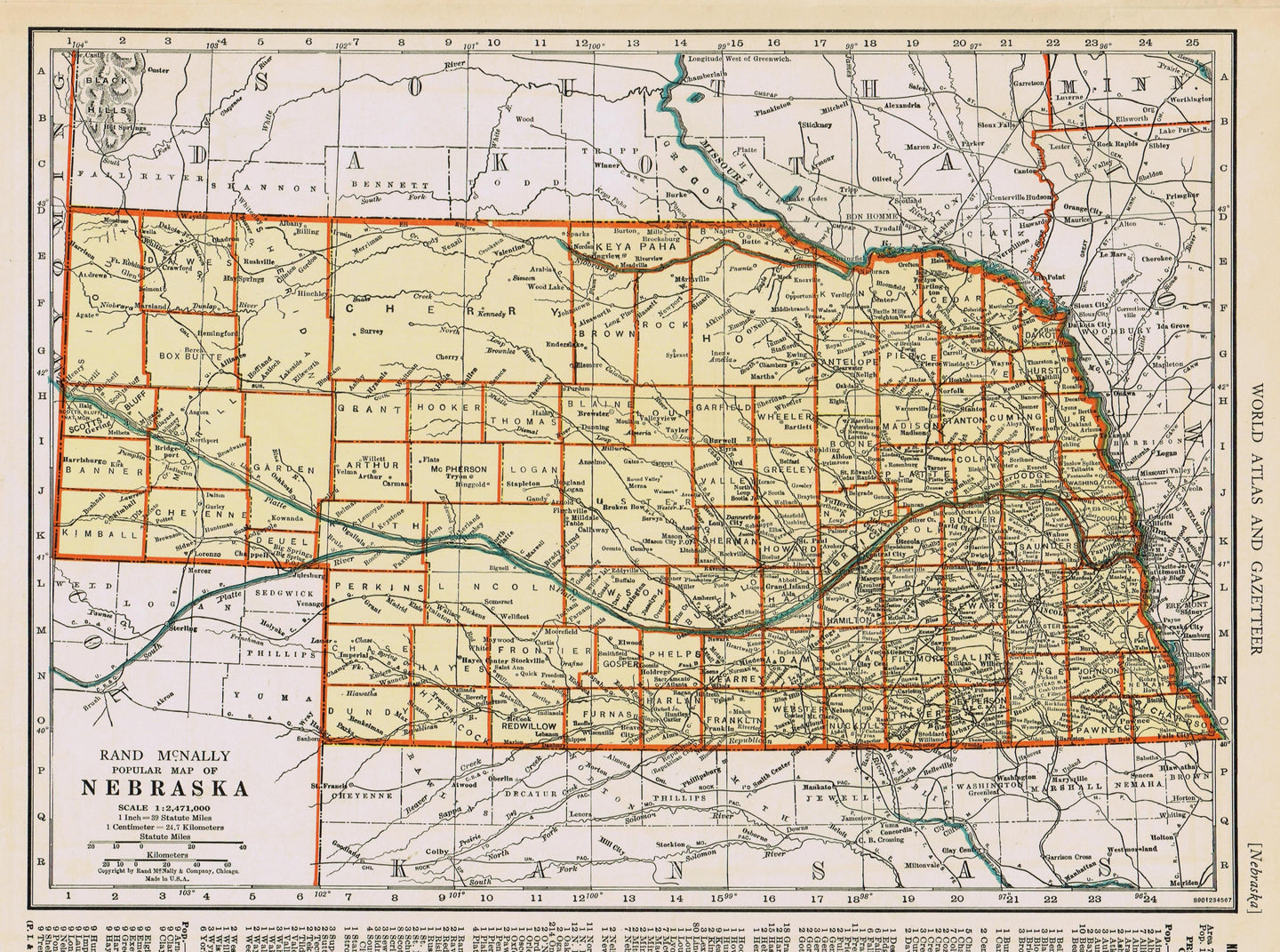 Genuine-Antique-Map-Popular-Map-of-Nebraska-1940-Rand-McNally-Maps-Of-Antiquity