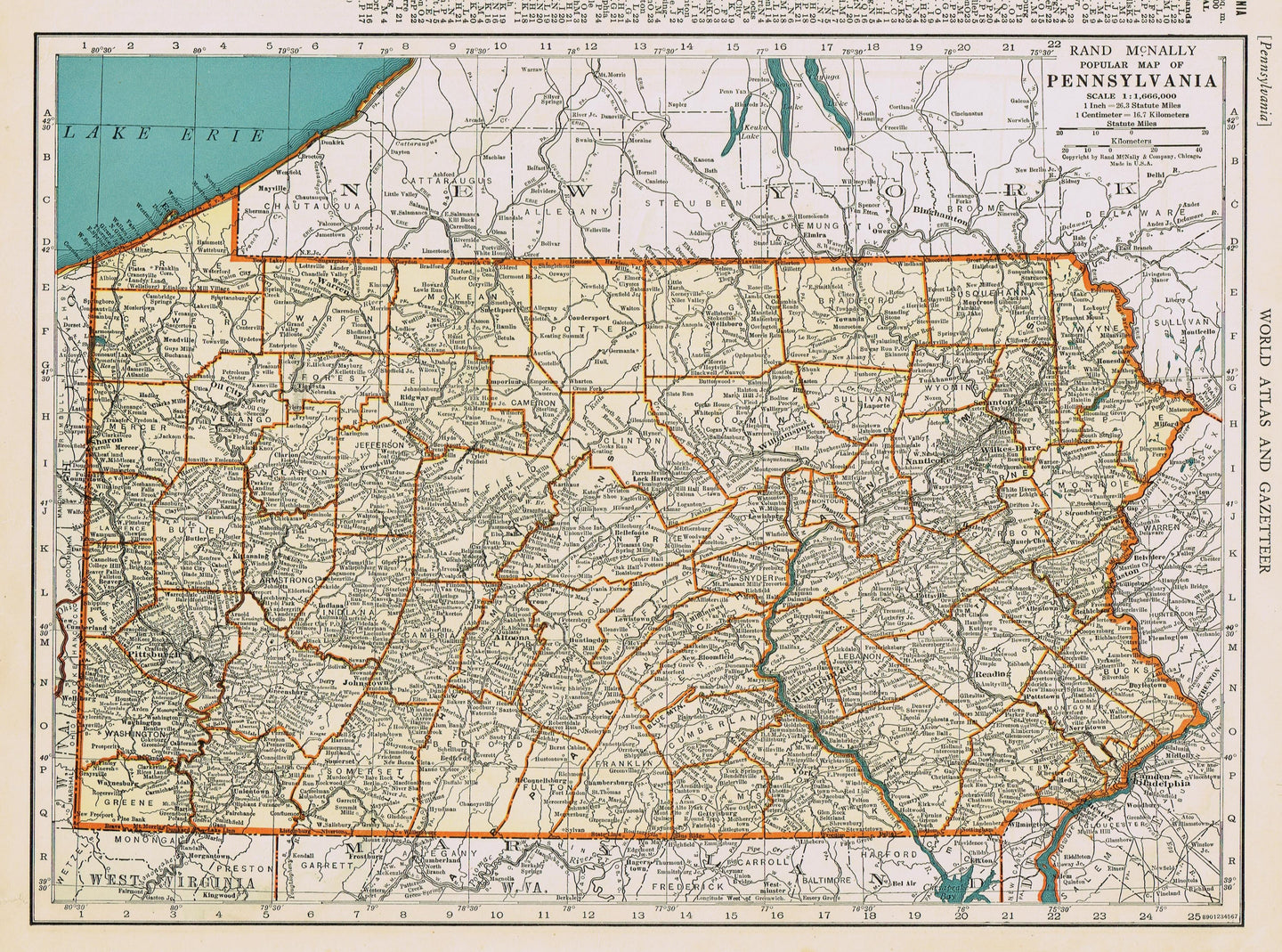 Genuine-Antique-Map-Popular-Map-of-Pennsylvania-1940-Rand-McNally-Maps-Of-Antiquity