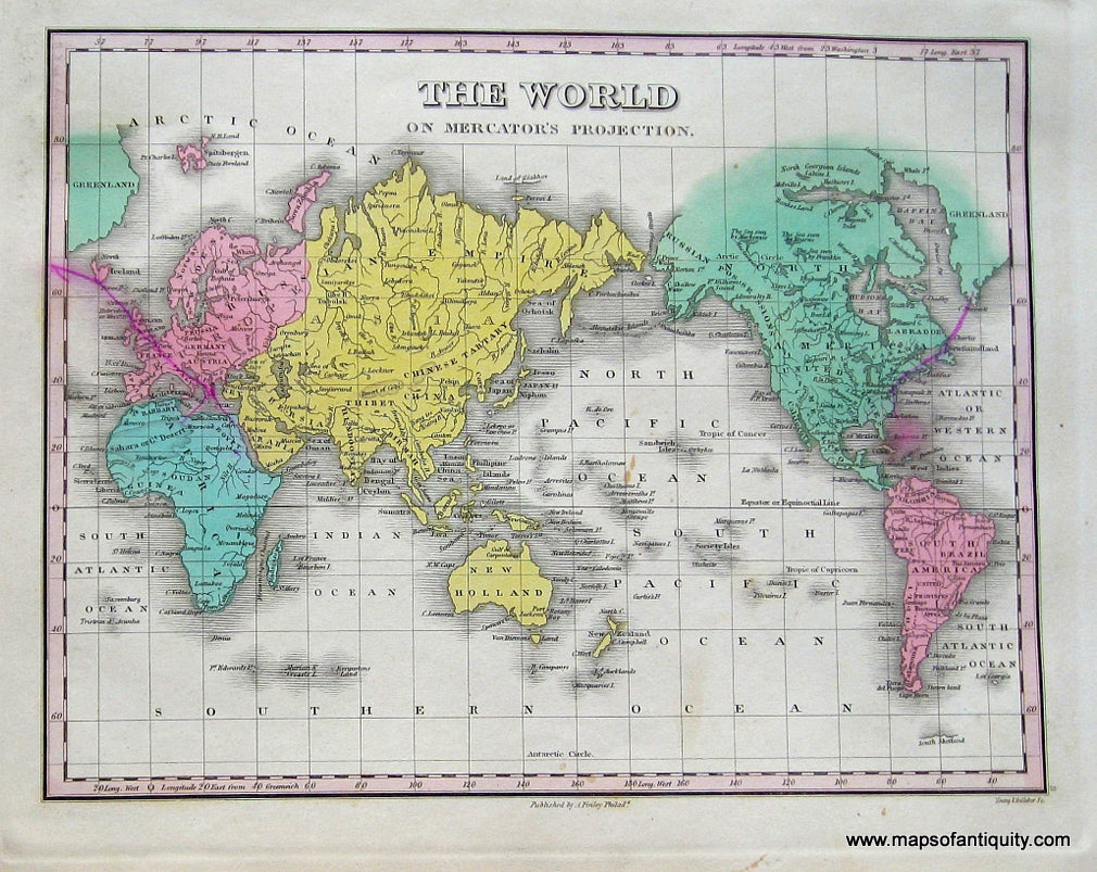 Antique-Hand-Colored-Map-The-World-on-Mercator's-Projection.-World---1827-Anthony-Finley-Maps-Of-Antiquity