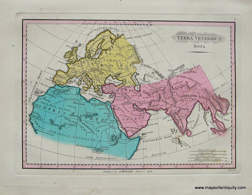 Antique-Hand-Colored-Map-Terra-Veteribus-Nota-World---1827-Anthony-Finley-Maps-Of-Antiquity