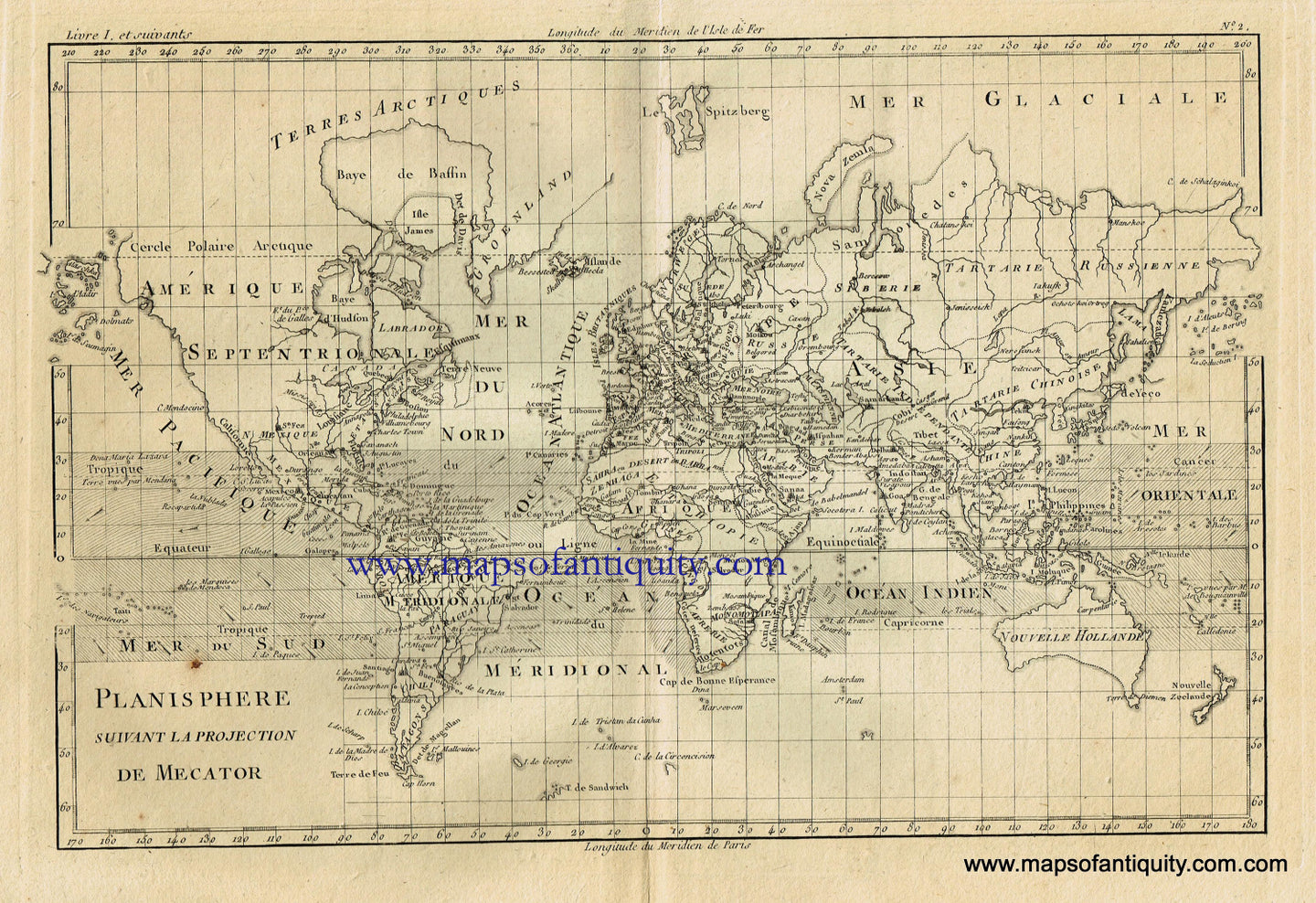Antique-Map-Planisphere-Suivant-La-Projection-de-Mercator-World-1780-1780s-1700s-Late-18th-Century-Raynal-and-Bonne-Early-Maps-of-Antiquity