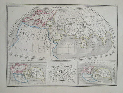 Antique-Hand-Colored-Map-Systemes-geographiques-de-Ptolemee-de-Strabon-et-d'Eratosthene.-World--1842-Malte-Brun-Maps-Of-Antiquity