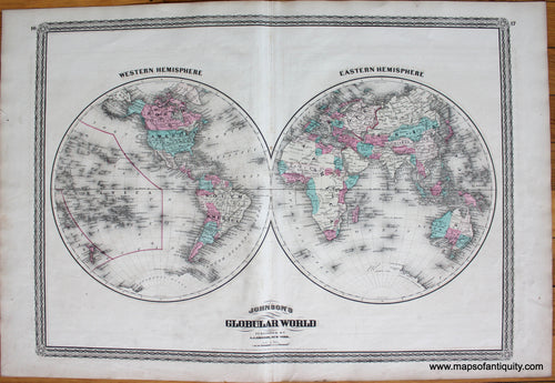 Antique-Hand-Colored-Map-Globular-World-World--1870-Johnson-Maps-Of-Antiquity