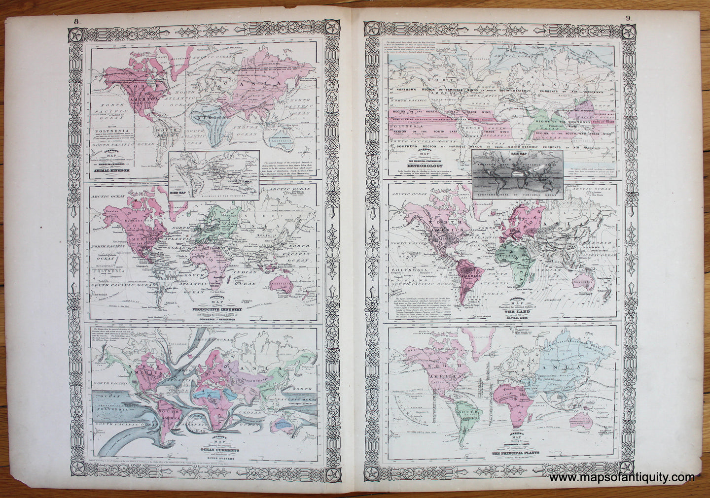 Antique-Hand-Colored-Map-World-Distribution-Map-World--1864-Johnson-Maps-Of-Antiquity