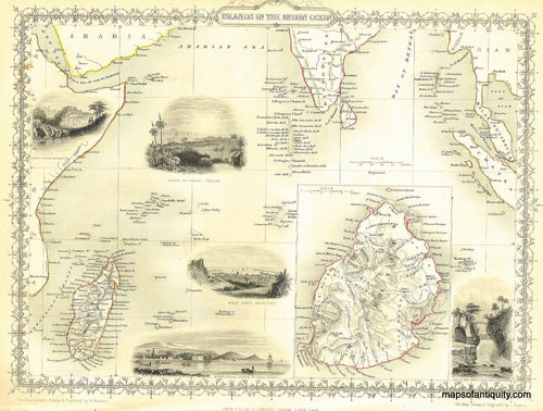 Antique-Black-and-White-Map-with-Outline-Color-Islands-in-the-Indian-Ocean-World-World-Islands-1851-Tallis-Maps-Of-Antiquity