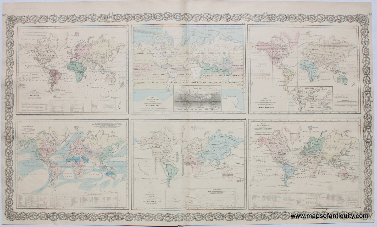 Antique-Hand-Colored-Map-Colton's-Maps-of-the-World-World--1871-Colton-Maps-Of-Antiquity