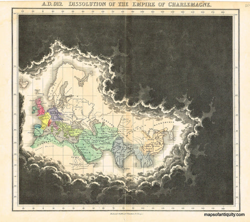 Antique-Hand-Colored-Map-A.D.-912.-Dissolution-of-the-Empire-of-Charlemagne.-World--1830-Quin-Maps-Of-Antiquity