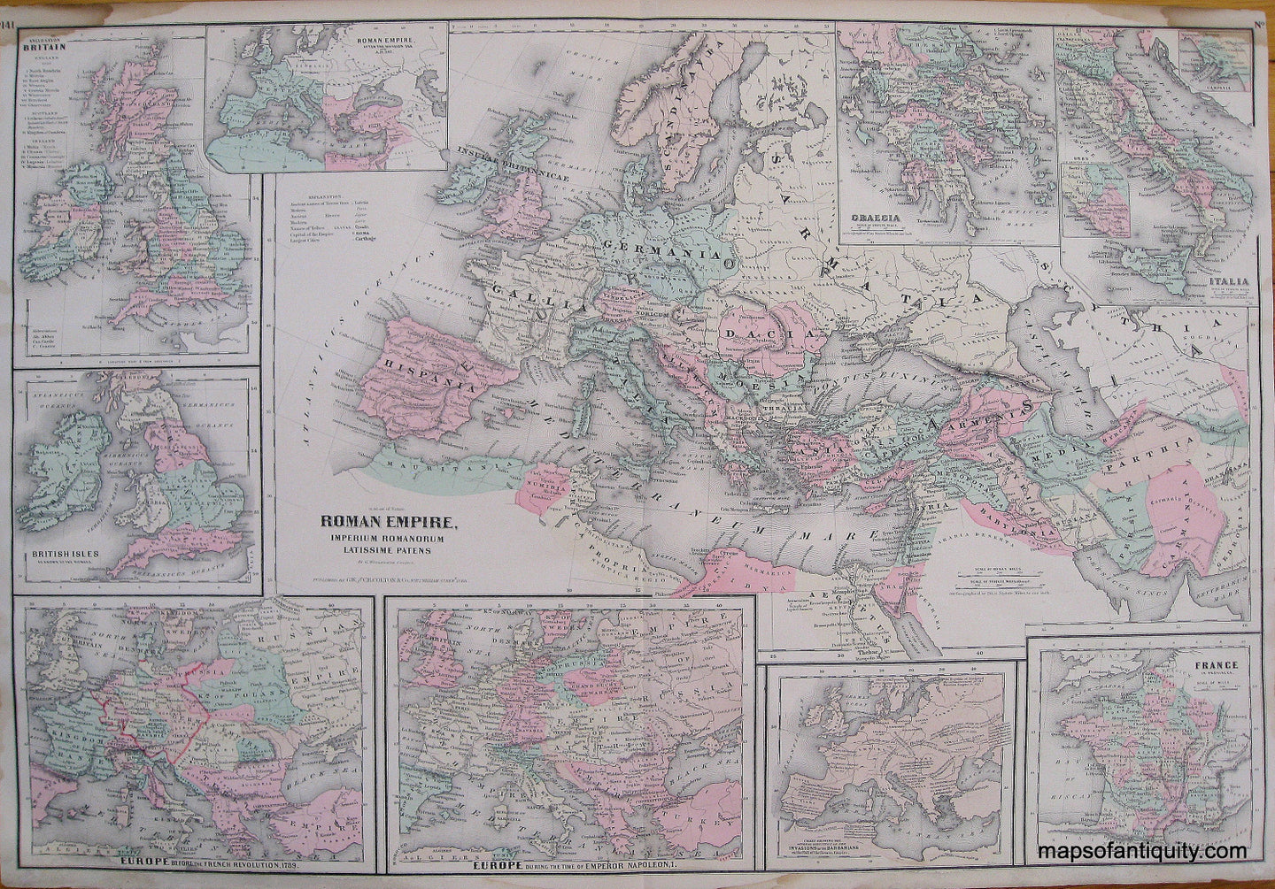 Antique-Hand-Colored-Map-Colton's-Roman-Empire-Imperium-Romanorum-Latissime-Patens-**********-World-Ancient-World-1887-Colton-Maps-Of-Antiquity