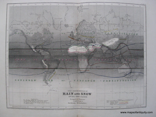 Antique-Hand-Colored-Map-The-Distribution-of-Rain-and-Snow-Over-the-Globe-World--1856-Cartee-Maps-Of-Antiquity