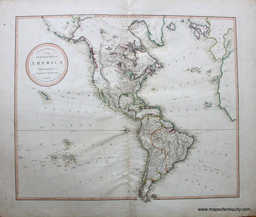 Antique-Hand-Colored-Map-New-General-Map-of-America-North-and-South-**********-World---1805-Laurie-&-Whittle-Maps-Of-Antiquity
