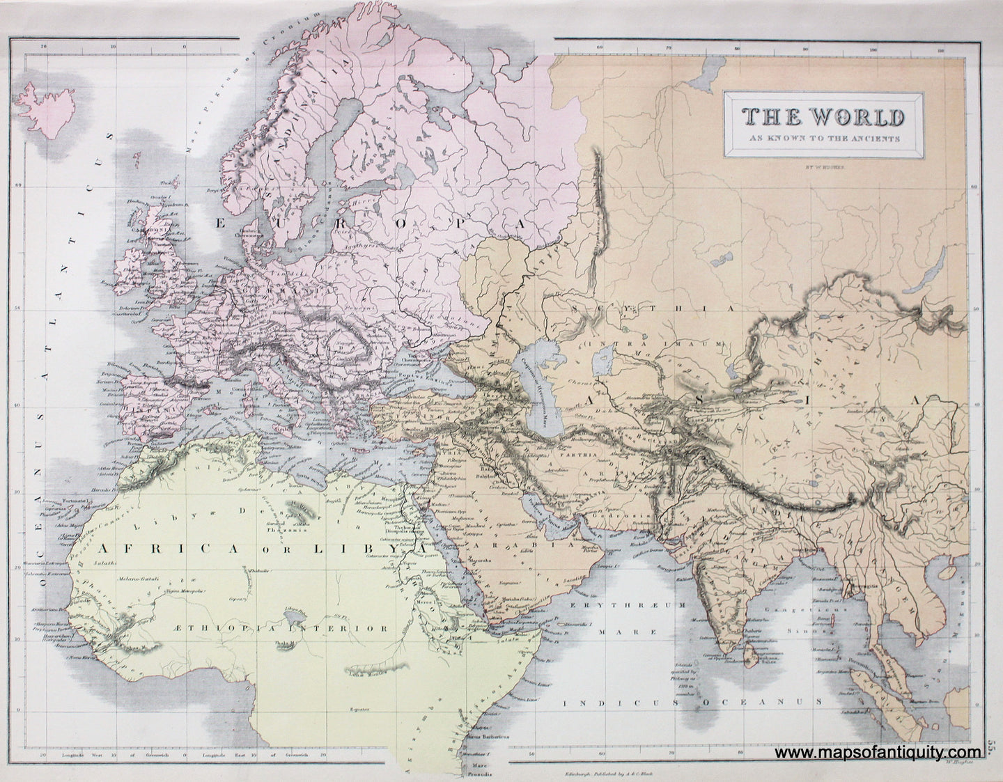 Antique-printed-color-Map-The-World-as-known-to-the-Ancients-World-Europe-Asia-Africa-1879-Black-Maps-Of-Antiquity