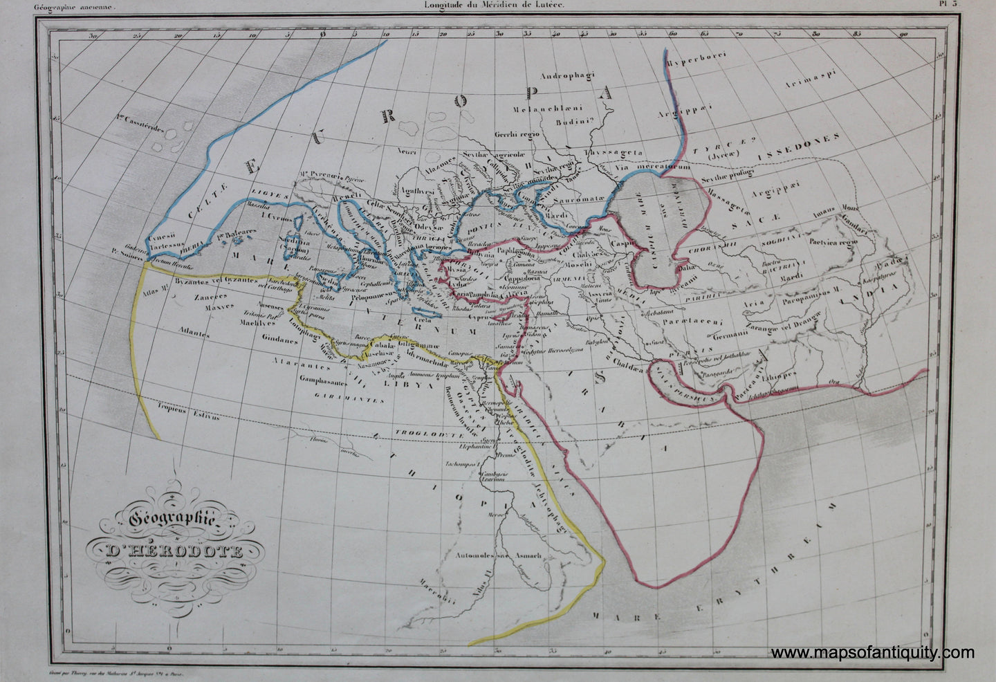 Antique-Hand-Colored-Map-Geographie-d'Herodote-World--1846-M.-Malte-Brun-Maps-Of-Antiquity