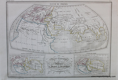 Antique-Hand-Colored-Map-Systemes-Geographiques-de-Ptolemee-de-Strabon-et-d'Eratosthene-World--1846-M.-Malte-Brun-Maps-Of-Antiquity