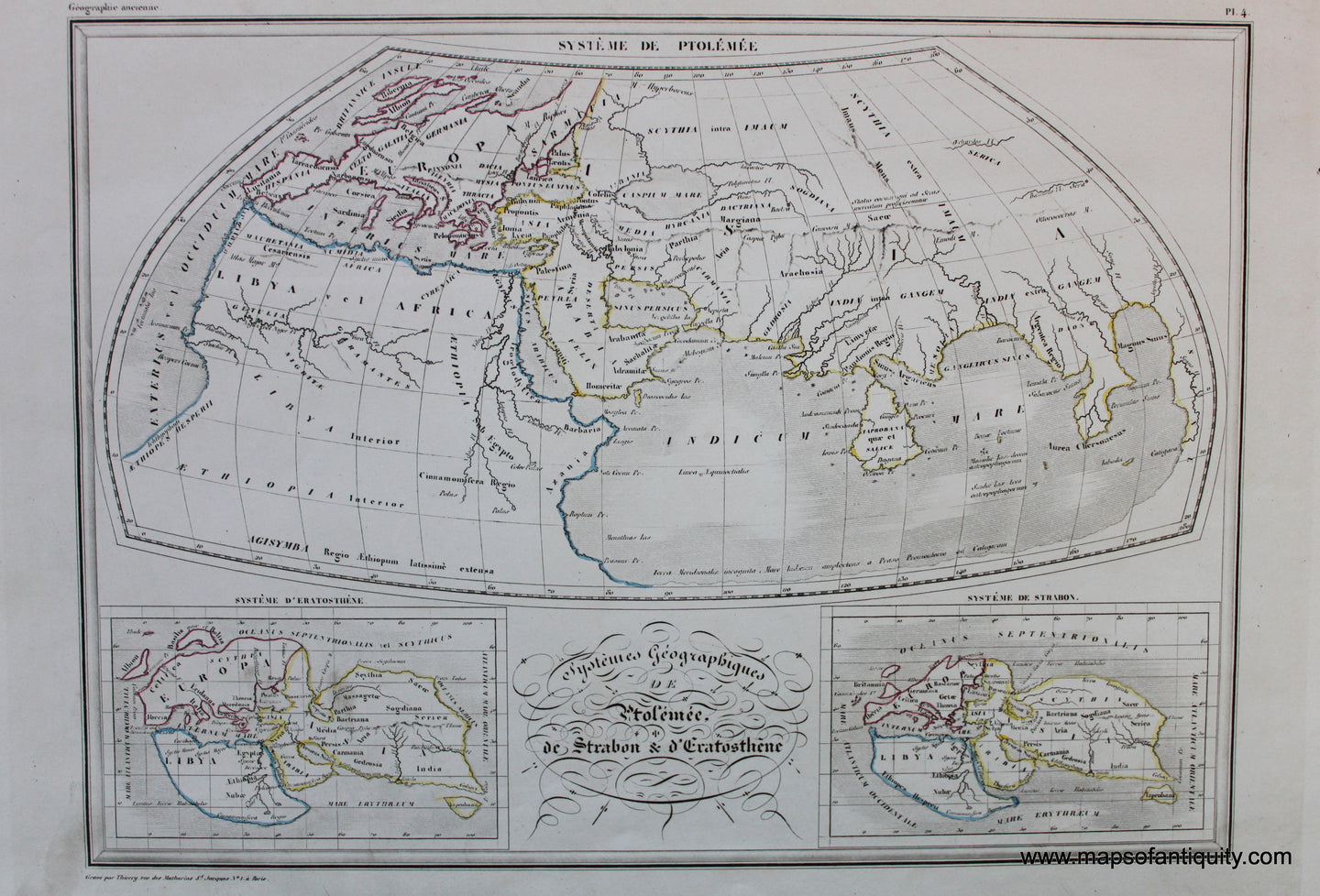 Antique-Hand-Colored-Map-Systemes-Geographiques-de-Ptolemee-de-Strabon-et-d'Eratosthene-World--1846-M.-Malte-Brun-Maps-Of-Antiquity