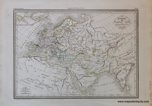 Antique-Hand-Colored-Map-Geographie-du-Moyen-Age-Principalement-Au-IX-Siecle-World--1846-M.-Malte-Brun-Maps-Of-Antiquity