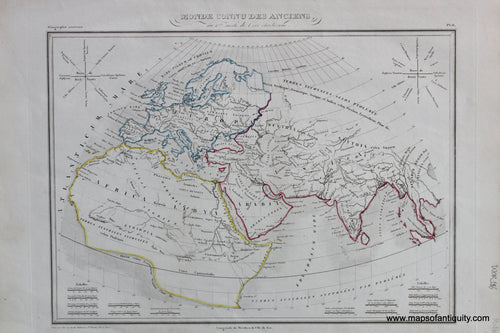 Antique-Hand-Colored-Map-Monde-connu-des-anciens-au-siecle-de-Ptolemee-World--1846-M.-Malte-Brun-Maps-Of-Antiquity