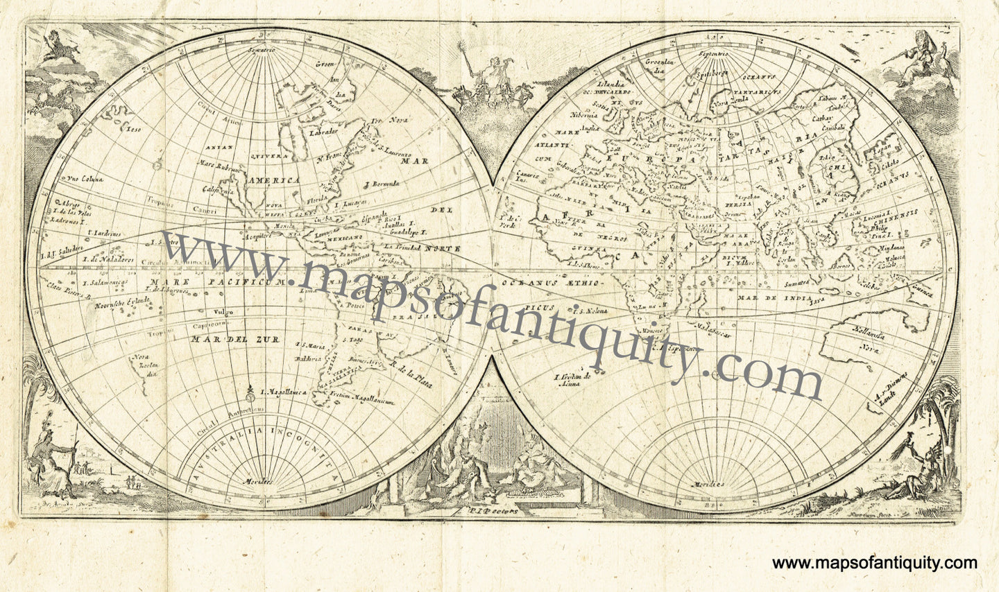 Antique-Black-and-White-Map-World-in-Two-Hemispheres-World--1725-De-Aefferden-Maps-Of-Antiquity