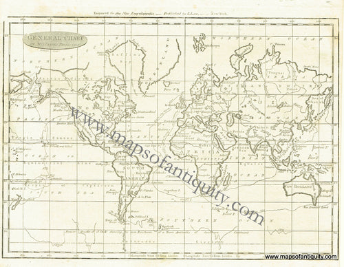 Antique-Uncolored-Map-General-Chart-on-Mercator's-Projection-World--c.-1800-Low-Maps-Of-Antiquity