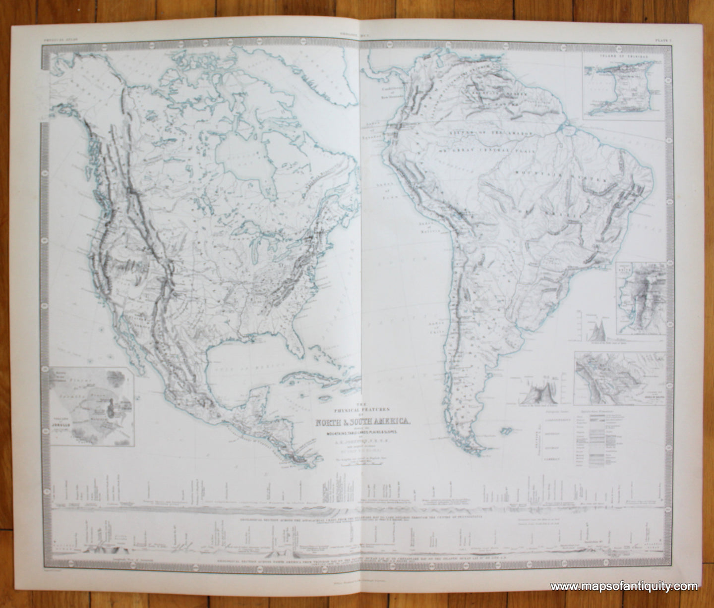 The-Physical-Features-of-North-and-South-America-Johnston-1856-Antique-Map-1850s-1800s