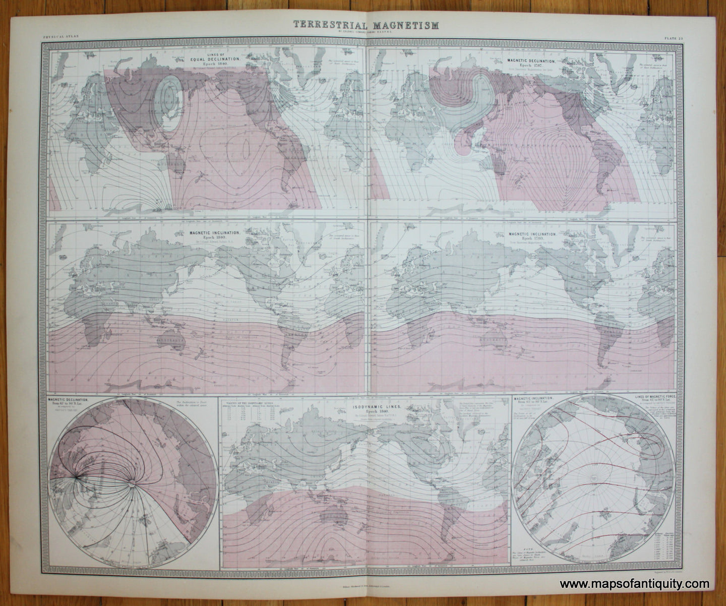Terrestrial-Magnetism-Johnston-1856-Antique-Map-1850s-1800s