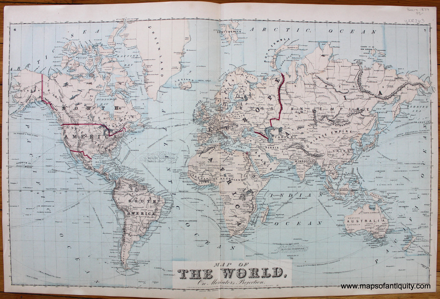Map-of-the-World-on-Mercator's-Projection-1877-Beers-Antique-Map-Vermont-Orange-County-1870s-1800s-19th-century-Maps-of-Antiquity