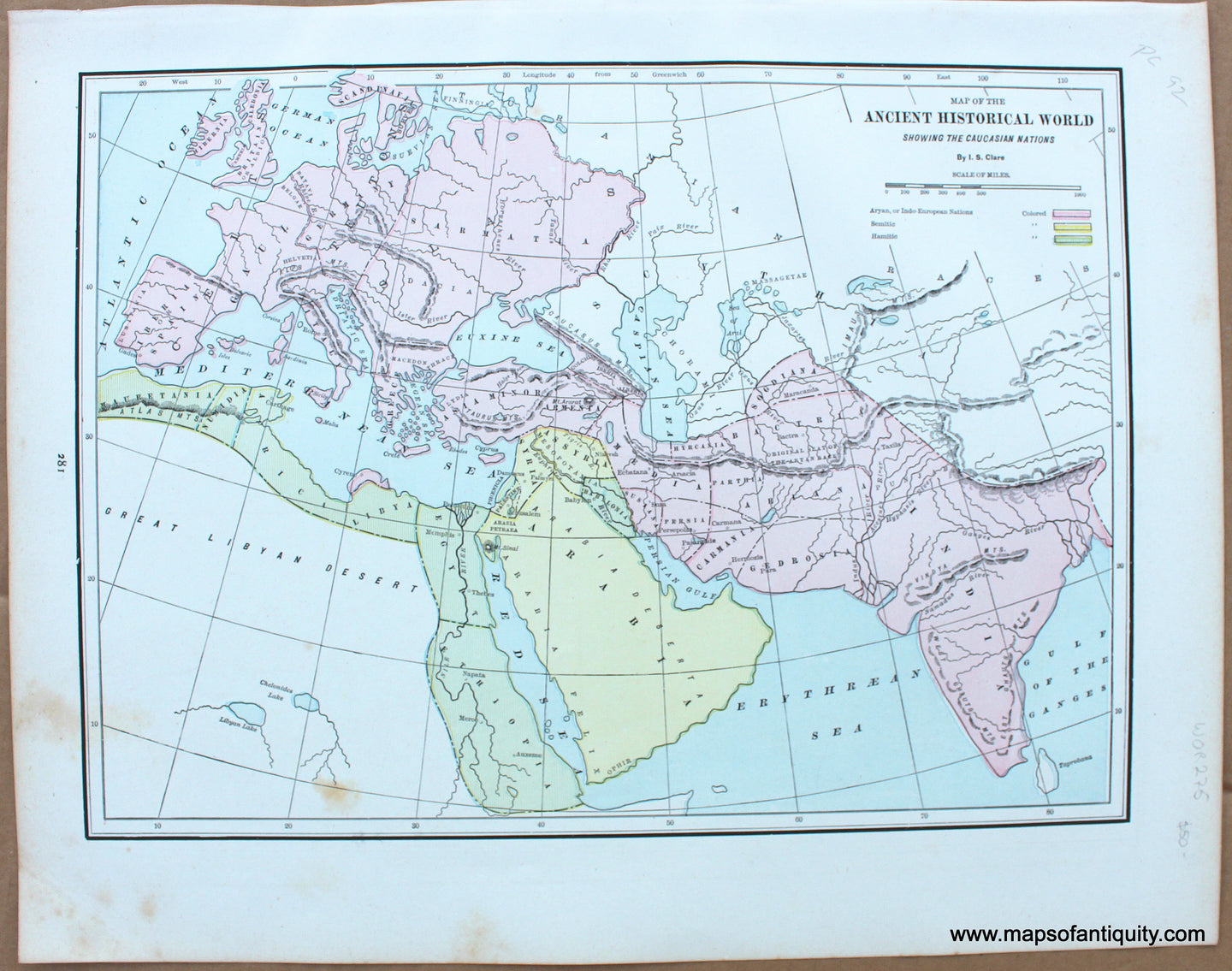 1892 - Map of the First Great Empires, verso: Map of the Ancient Historical World - Antique Map