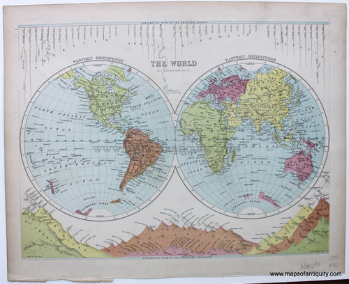 Antique-Printed-Color-Map-The-World,-Verso:-The-World-on-Mercator's-Projection-1877-Bartholomew-1800s-19th-century-Maps-of-Antiquity