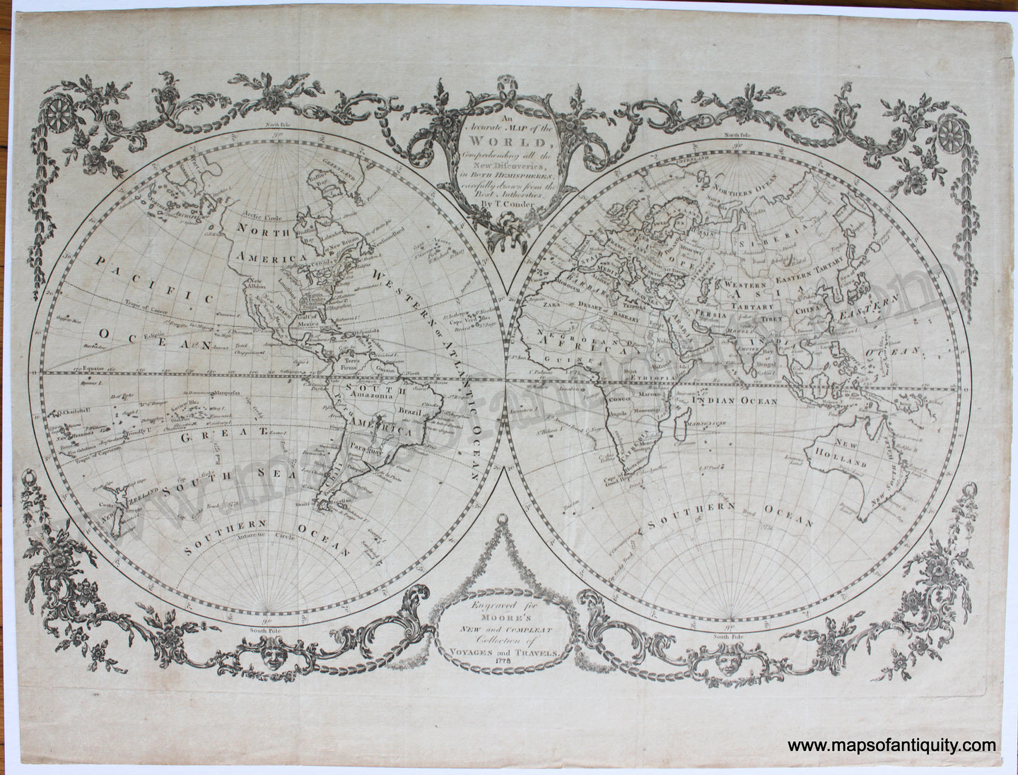 Antique-Uncolored-Map-An-Accurate-Map-of-the-World-Comprehending-all-the-New-Discoveries-in-Both-Hemispheres;-carefully-drawn-from-the-Best-Authorities.-1778-T.-Conder-1800s-19th-century-Maps-of-Antiquity