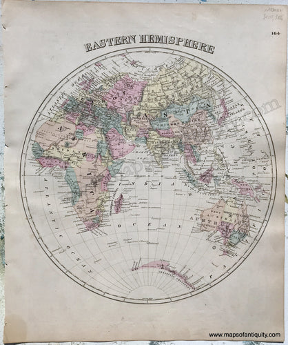 Antique-Hand-Colored-Map-Eastern-Hemisphere-1876-Warner-&-Beers-/-Union-Atlas-Co.--1800s-19th-century-Maps-of-Antiquity