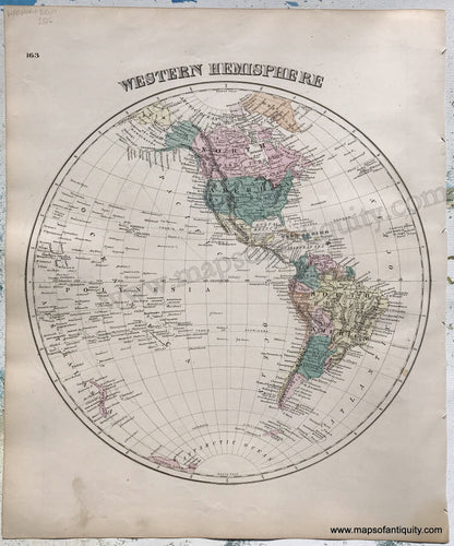 Antique-Hand-Colored-Map-Western-Hemisphere;-verso:-The-Scandinavian-Kingdoms-Norway-Sweden-Denmark-1876-Warner-&-Beers-/-Union-Atlas-Co.--1800s-19th-century-Maps-of-Antiquity