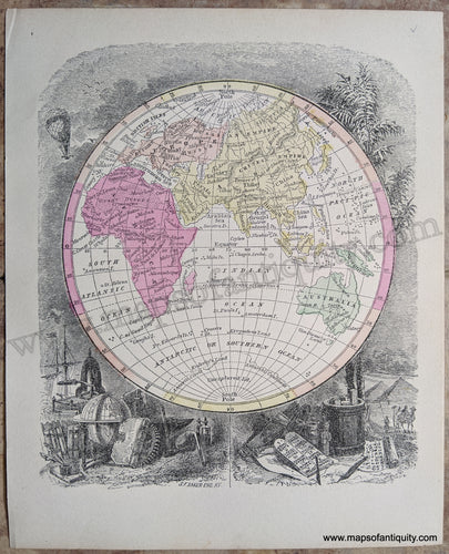 Antique-Hand-Colored-Map-Eastern-Hemisphere-World--1857-Morse-and-Gaston-Maps-Of-Antiquity-1800s-19th-century