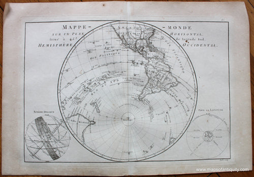 Genuine-Antique-Map-Mappe-Monde-sur-un-Plan-Horisontal-situe-a-45d.-de-latitude-Sud-Hemisphere-Occidental.-World--1787-Bonne-and-Desmarest-Maps-Of-Antiquity-1800s-19th-century