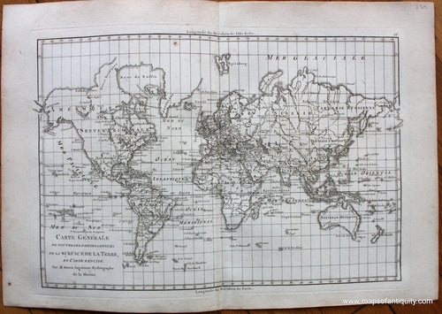 Genuine-Antique-Map-Carte-Generale-de-toutes-les-parties-connues-de-la-Surface-de-la-Terre-en-Carte-reduite.-World--1787-Bonne-and-Desmarest-Maps-Of-Antiquity-1800s-19th-century