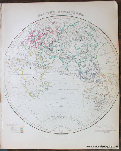 Genuine-Antique-Map-Eastern-Hemisphere-World--1850-Petermann-/-Orr-/-Dower-Maps-Of-Antiquity-1800s-19th-century