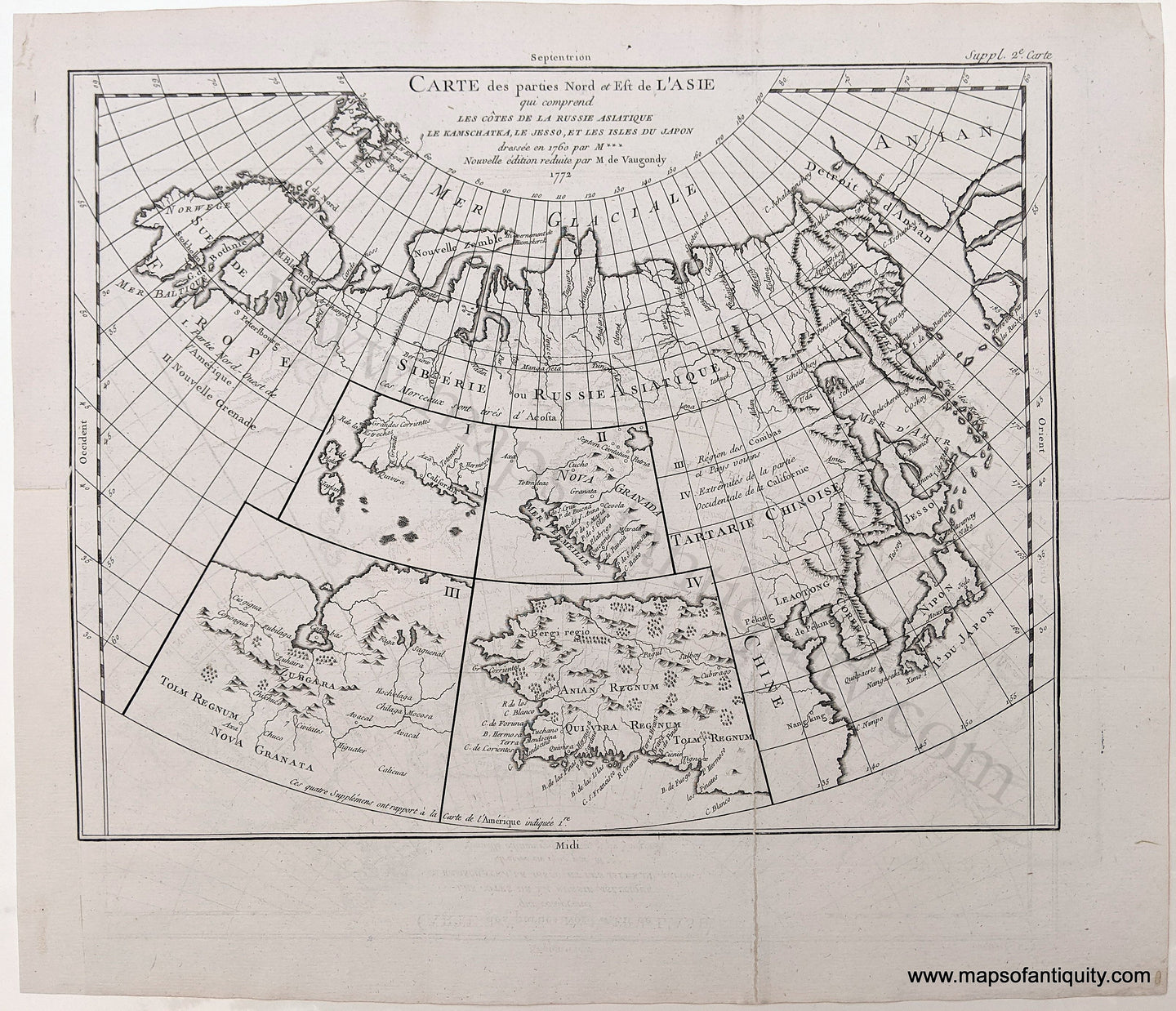 Genuine Antique Uncolored Map-Carte des parties Nord et Est de l'Asie qui comprend les cotes de la Russie Asiatique le Kamschatka, le Jesso, et les Isles du Japon-1772-Vaugondy / Diderot-Maps-Of-Antiquity