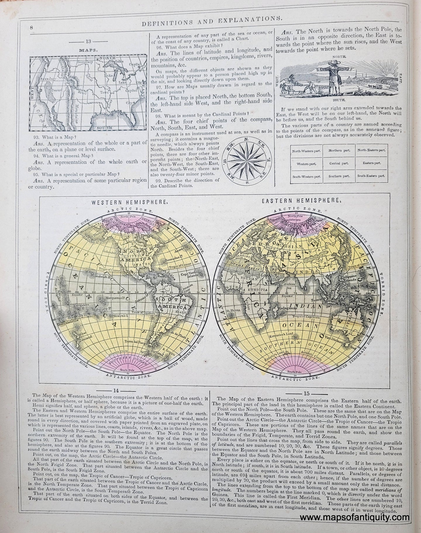 Genuine-Antique-Hand-Colored-Map-The-Hemispheres-showing-Climates-1850-Mitchell-Thomas-Cowperthwait-Co--Maps-Of-Antiquity