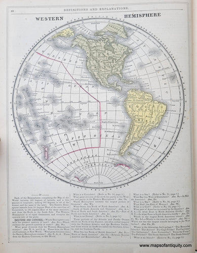 Genuine-Antique-Hand-Colored-Map-Western-Hemisphere-1850-Mitchell-Thomas-Cowperthwait-Co--Maps-Of-Antiquity