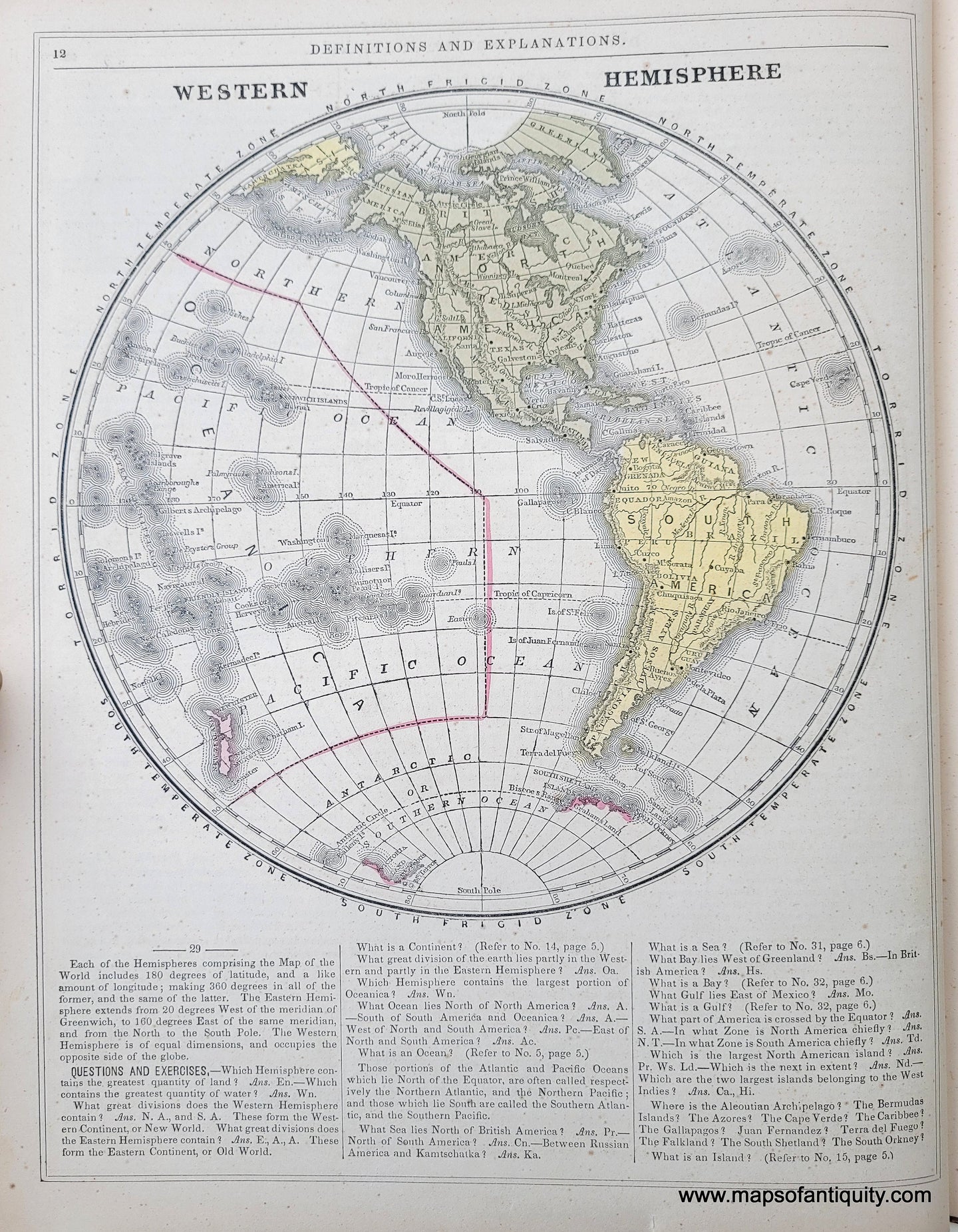 Genuine-Antique-Hand-Colored-Map-Western-Hemisphere-1850-Mitchell-Thomas-Cowperthwait-Co--Maps-Of-Antiquity