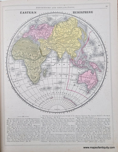 Genuine-Antique-Hand-Colored-Map-Eastern-Hemisphere-1850-Mitchell-Thomas-Cowperthwait-Co--Maps-Of-Antiquity