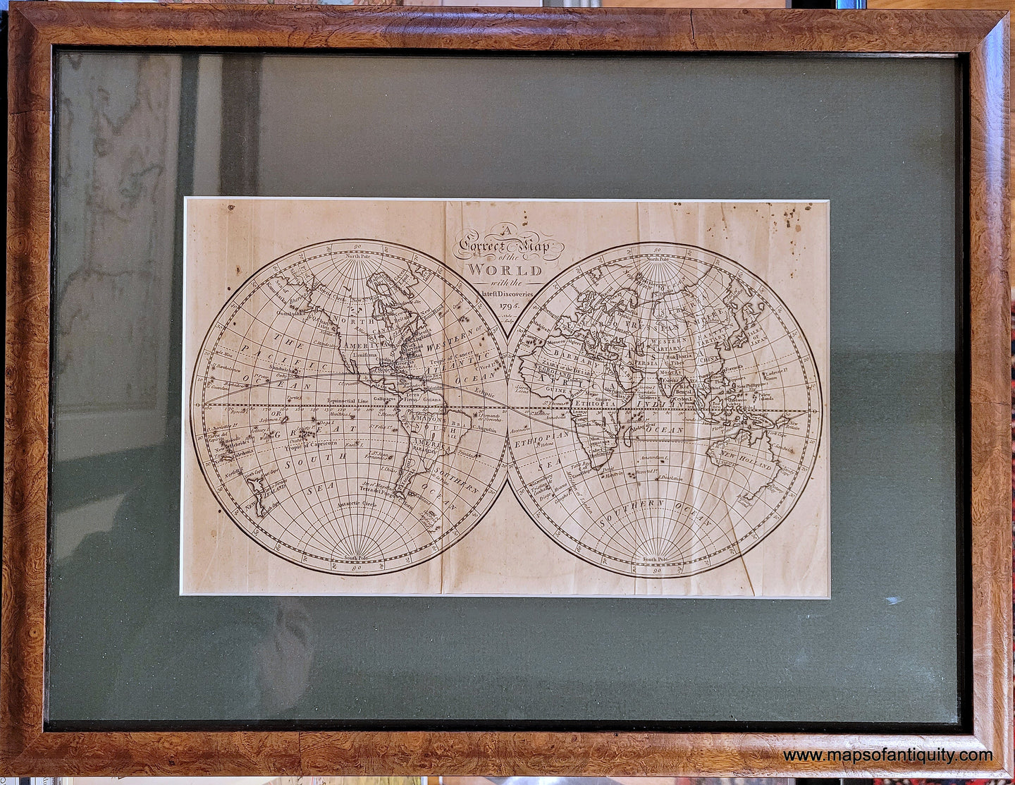 Genuine-Antique-Map-Framed-A-Correct-Map-of-the-World-with-the-Latest-Discoveries-1795-Neele-Maps-Of-Antiquity