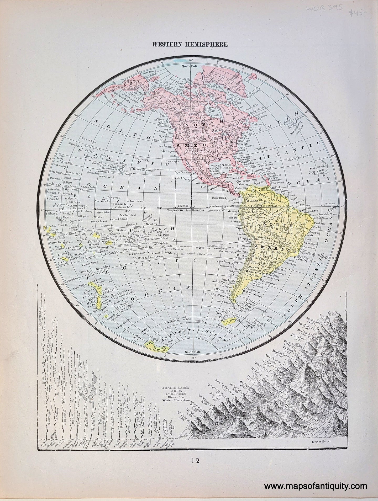 Genuine-Antique-Map-Western-Hemisphere-1900-Cram-Maps-Of-Antiquity